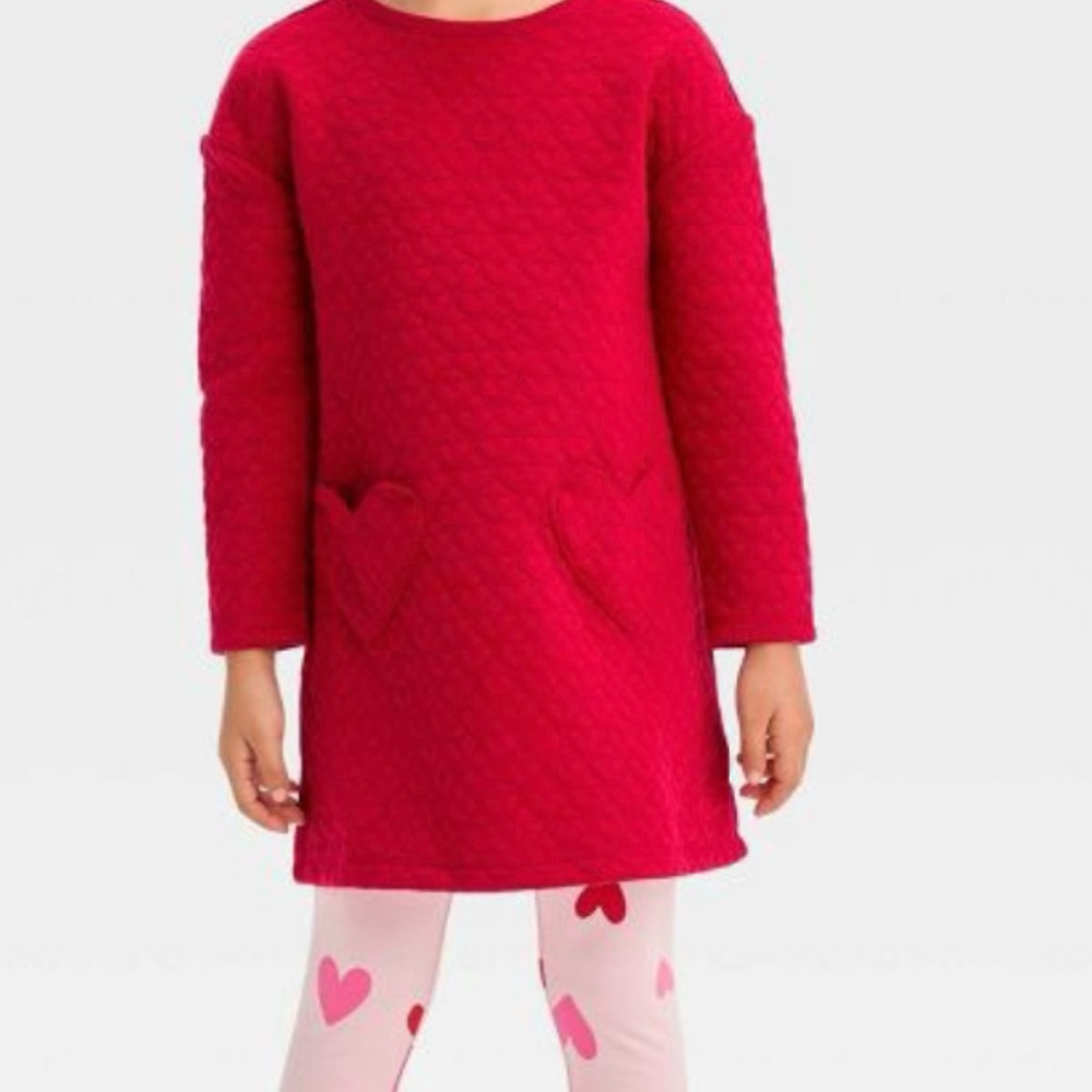 Cat & Jack Red Quilted Hearts Valentine Dress 4T